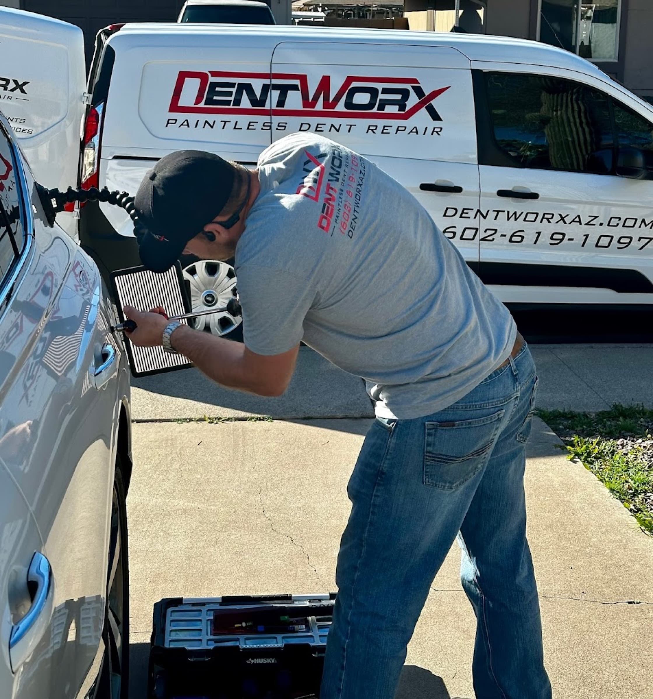 Recent paintless dent repair work.