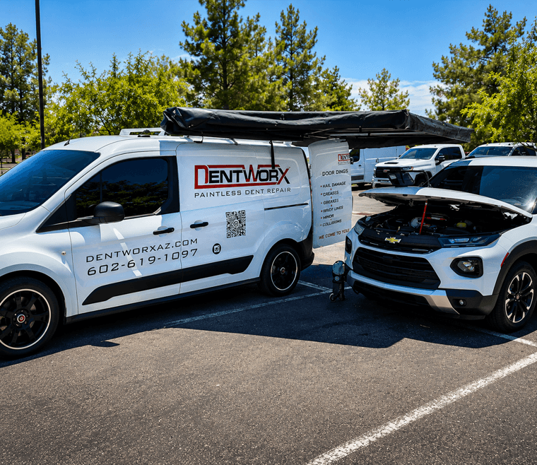 DentWorx mobile dent repair van providing paintless dent repair service in Arizona.